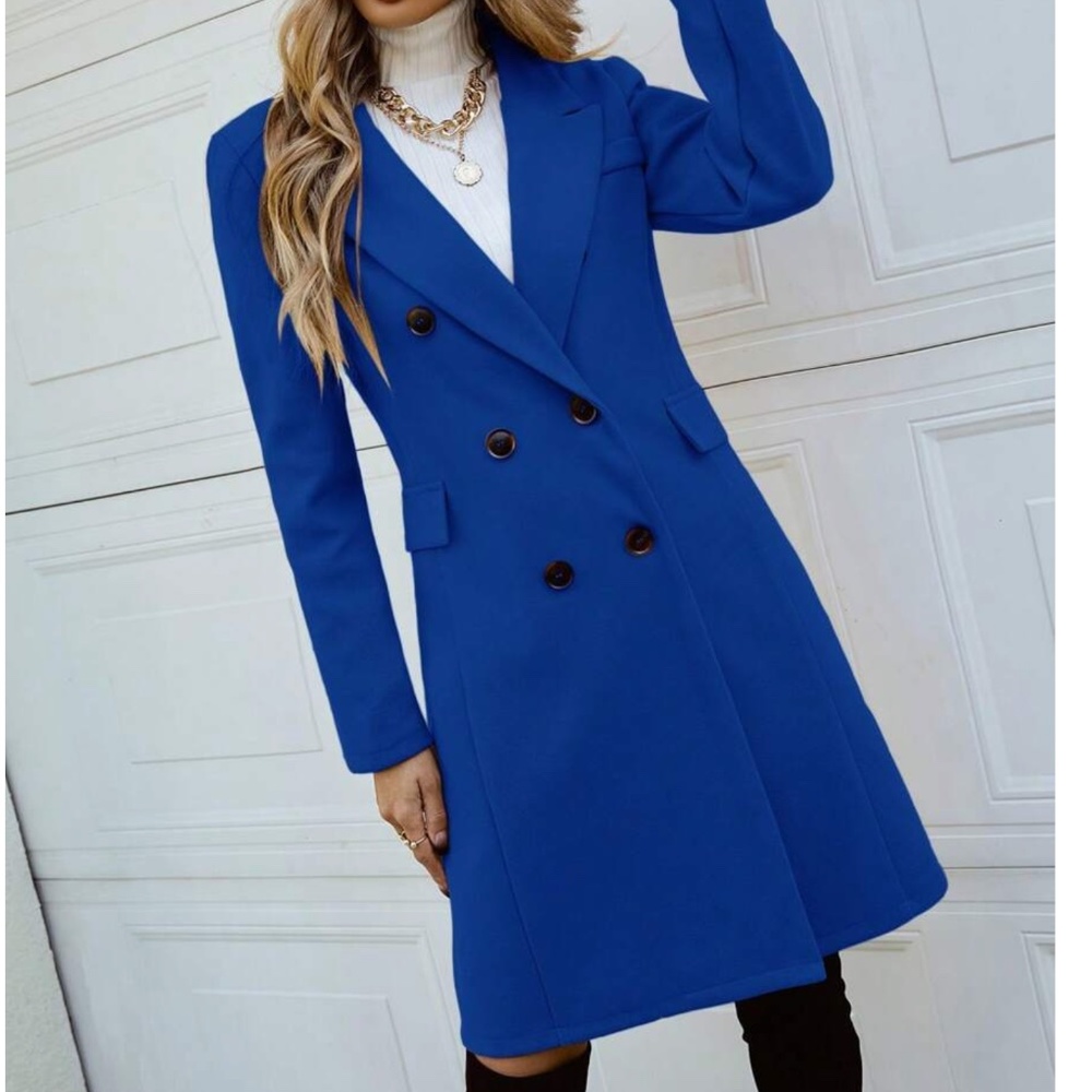 Classic Button Double Breasted Trench Coat Jacket - image 8